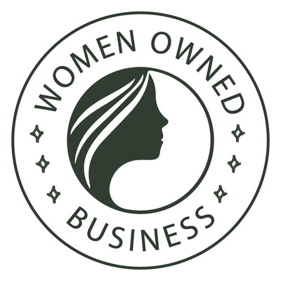 women-owned business logo with female profile in green and white.